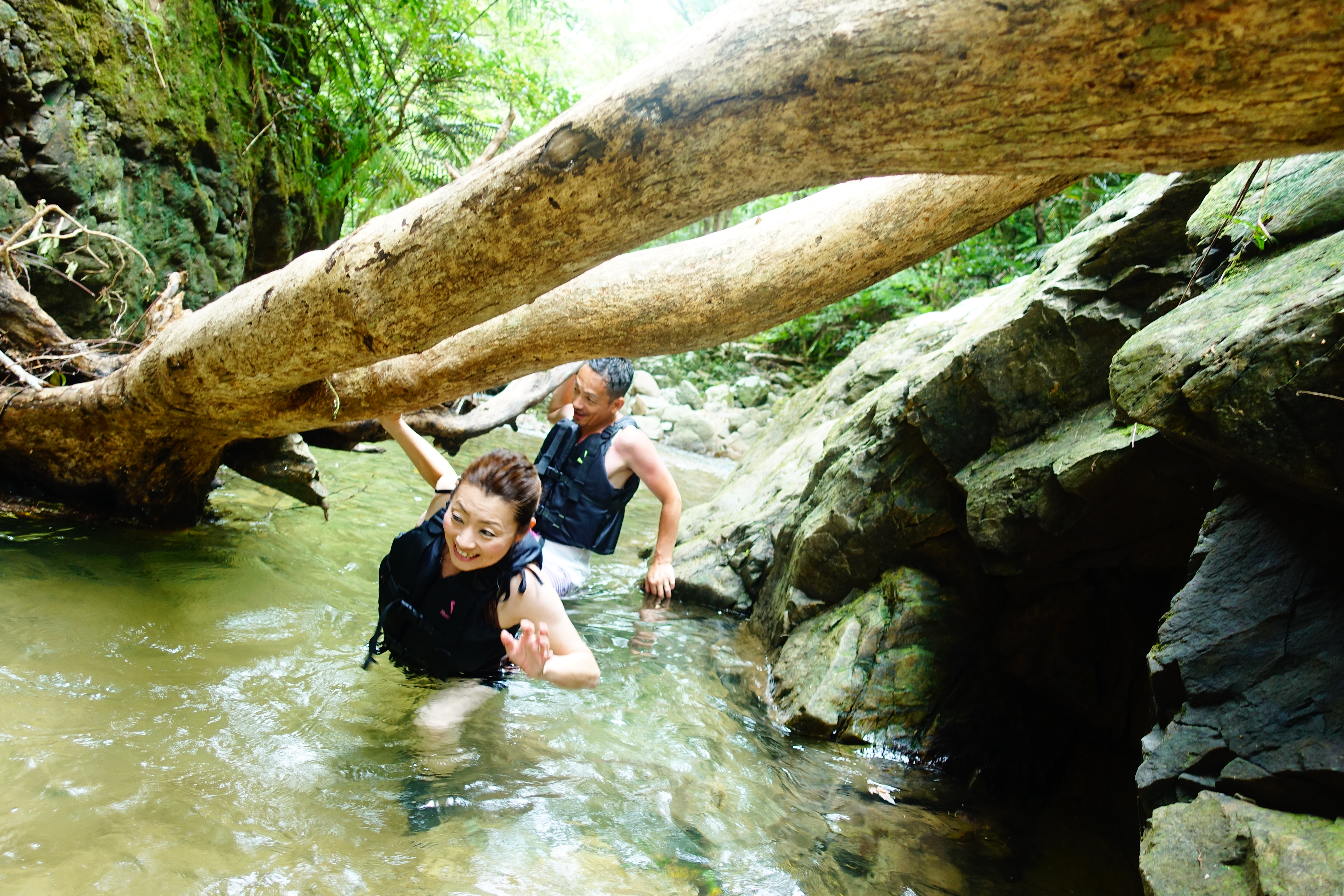 沖縄の名護のやんばるでリバートレッキングツアーに参加し川を下る