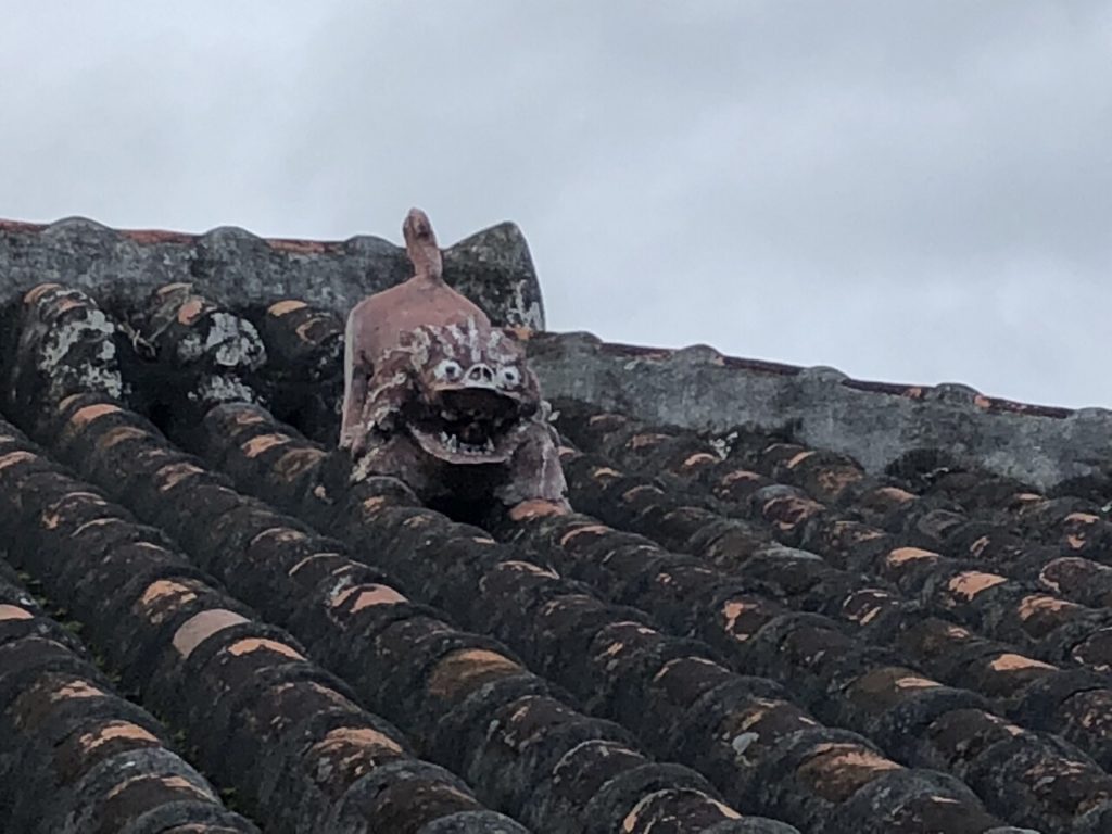 竹富島のこぼし文庫の屋根にあるシーサー